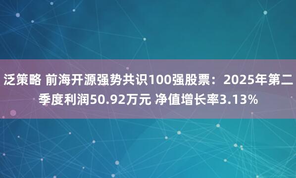 泛策略 前海开源强势共识100强股票：2025年第二季度利润50.92万元 净值增长率3.13%