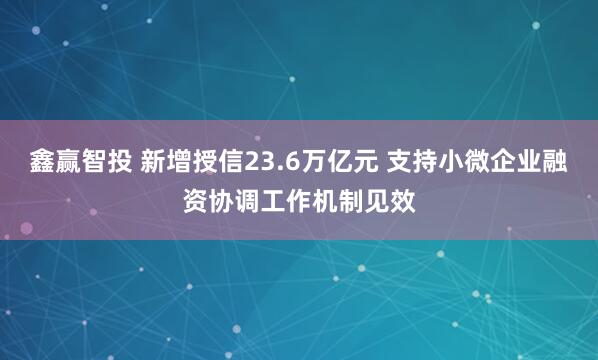 鑫赢智投 新增授信23.6万亿元 支持小微企业融资协调工作机制见效